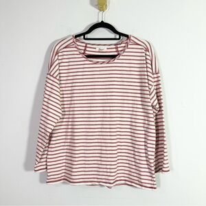 Madewell Red White Stripe Drop Shoulder Scoopneck Cotton Shirt